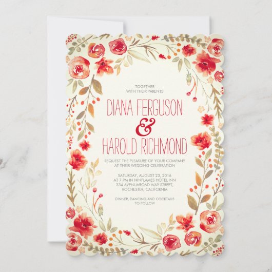 Vintager Blumengarten Hochzeit Einladung (Vorderseite)