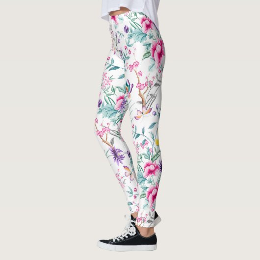 Vintager Blumengarten Regenbogen Schmetterling wei Leggings (Links)