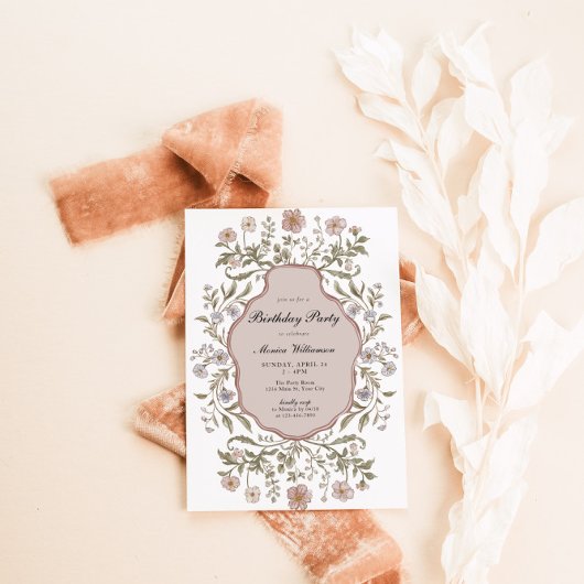 Vintager Blumengeburt Einladung