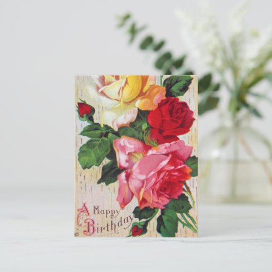 Vintager Blumengeburt Postkarte (Stehend Vorderseite)