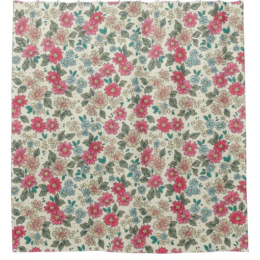 Vintager blumengeschmückter Hintergrund. Blumenmus Duschvorhang (Vorderseite)