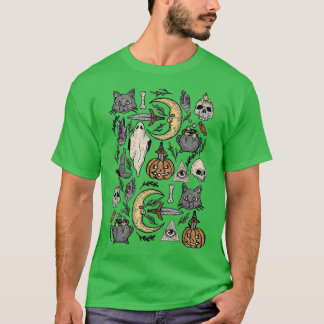 Vintager Blumenghost Hexenkürbis Halloween Costu T-Shirt