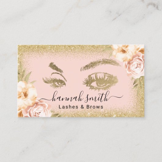 Vintager Blumengold-Glitzer Makeup Artist Beauty Visitenkarte (Vorderseite)
