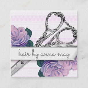 Vintager Blumenhairstylisthaar-Stylist lila Quadratische Visitenkarte