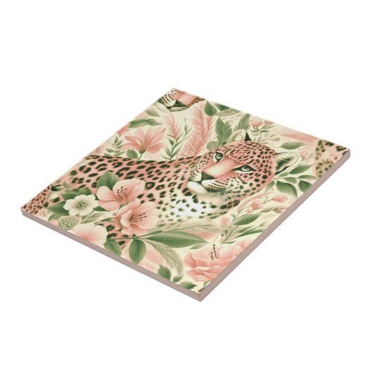 Vintager BlumenJungle Leopard Fliese (Seite)