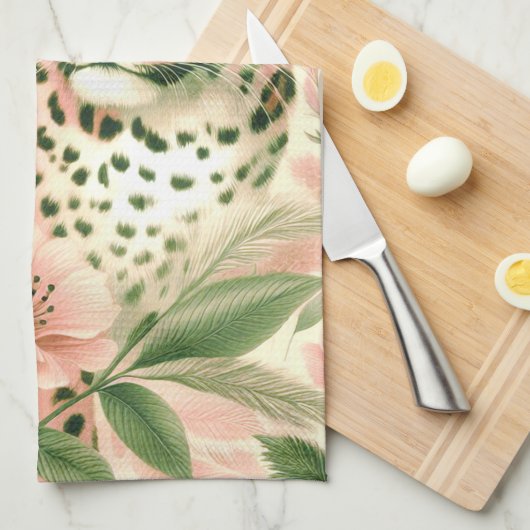 Vintager BlumenJungle Leopard Geschirrtuch (Viertel Falte)