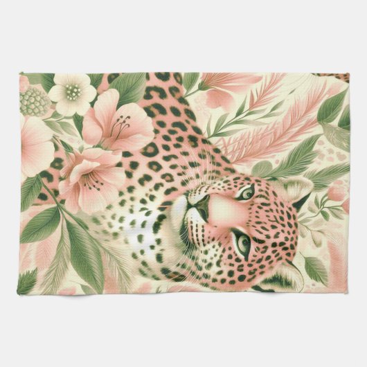 Vintager BlumenJungle Leopard Geschirrtuch (Horizontal)