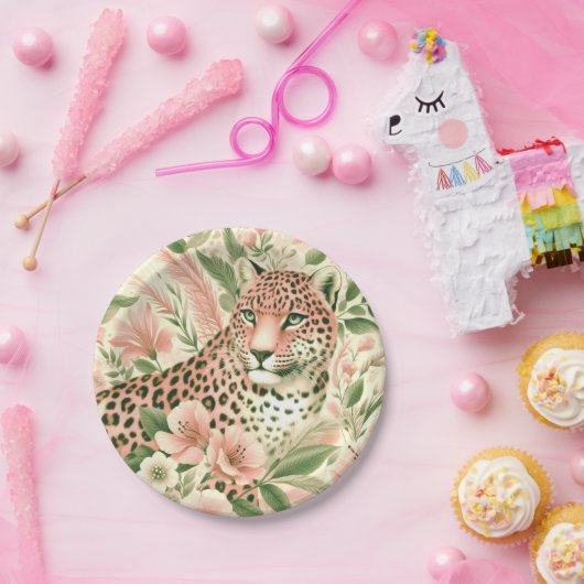 Vintager BlumenJungle Leopard Pappteller (Party)