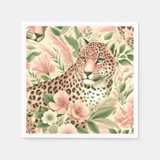 Vintager BlumenJungle Leopard Serviette (Vorderseite)