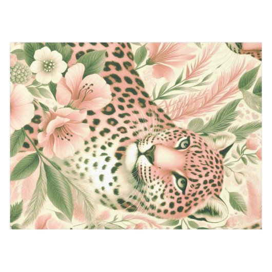 Vintager BlumenJungle Leopard Tischdecke (Vorderseite (Horizontal))