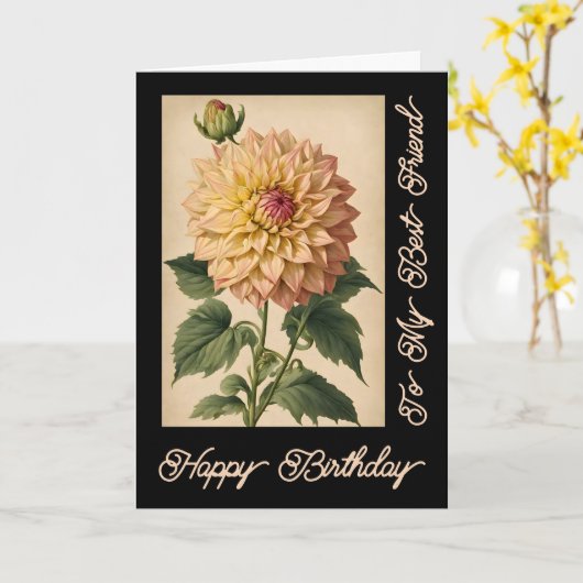 Vintager blumenklassischer weißer Dahlia Schwarzer Karte (Gelbe Blume)