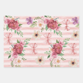 Vintager Blumenkochettbogen Rosa und Rote Blume Geschenkpapier Set