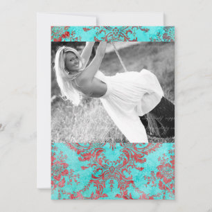 Vintager Blumenkoffer Abschluss Foto-Karte Rot Bla Einladung