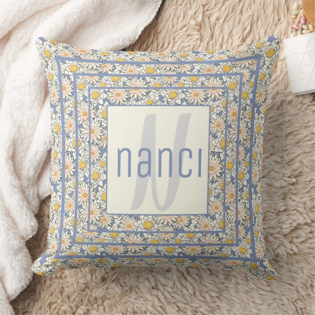 Vintager Blumenkohl Mit Monogramm Kissen (Decke)