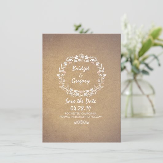 Vintager Blumenkranz Save the Date Einladungen (Stehend Vorderseite)