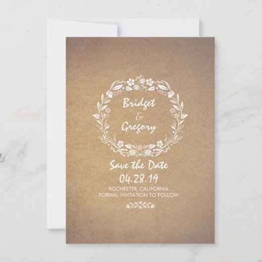 Vintager Blumenkranz Save the Date Einladungen (Vorderseite)