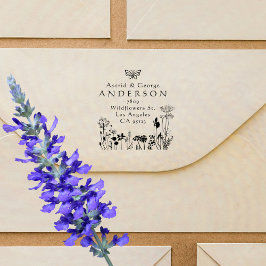 Vintager Blumenkrug Verheiratete Paare Rücksendead Gummistempel