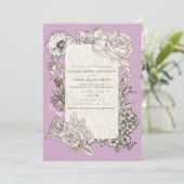 Vintager Blumenlavender Lila Moderne Hochzeit Einladung (Stehend Vorderseite)