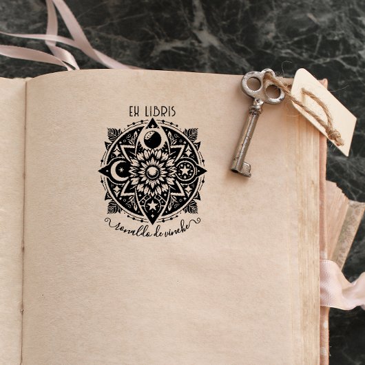 Vintager Blumenmoon & Sun Ex libris Permastempel