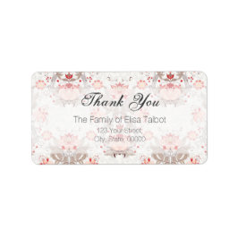 Vintager Blumenmuster Damask Danke Label Adressaufkleber