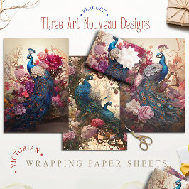 Vintager Blumenpfau Viktorianischer Art Geschenkpapier Set