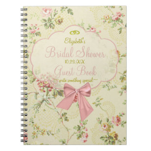 Vintager Blumenpfirsich-BrautpartyGuestbook - Notizblock