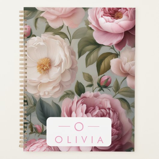 Vintager Blumenplaner mit Name und Monogramm Planer (Vorderseite)