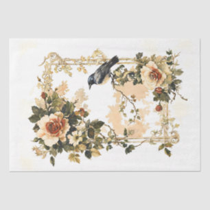 Vintager Blumenrahmen mit Vogel Seidenpapier