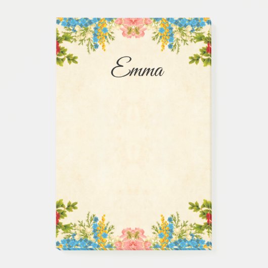 Vintager Blumenrahmen Post-it Klebezettel (Vorderseite)