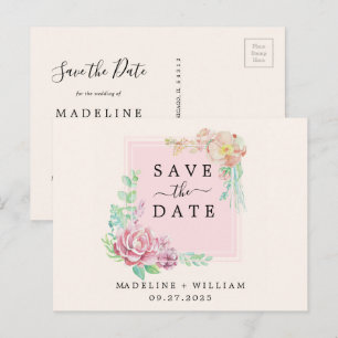 Vintager Blumenrahmen Save the Date Ankündigungspostkarte