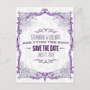 Vintager Blumenrahmen Save the Date Lila Ankündigungspostkarte