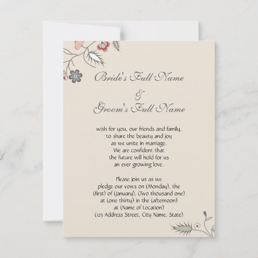 Vintager Blumenrand Einladung (Rückseite)