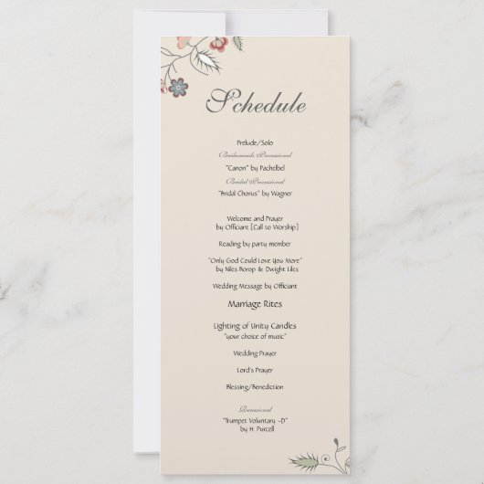 Vintager Blumenrand-Zeitplan Einladung (Rückseite)