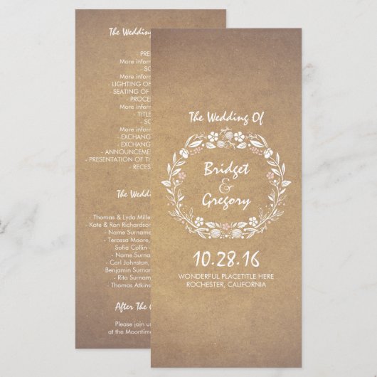 Vintager Blumenreath Elegante Hochzeitsprogramme Programm (Vorne/Hinten)