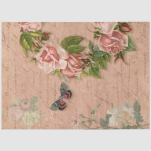Vintager Blumenreath Rosa Rose Ephemere Decoupage Seidenpapier