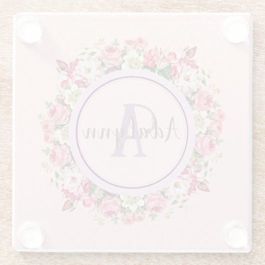 Vintager Blumenring, benutzerdefiniertes Monogramm Glasuntersetzer (Rückseite)