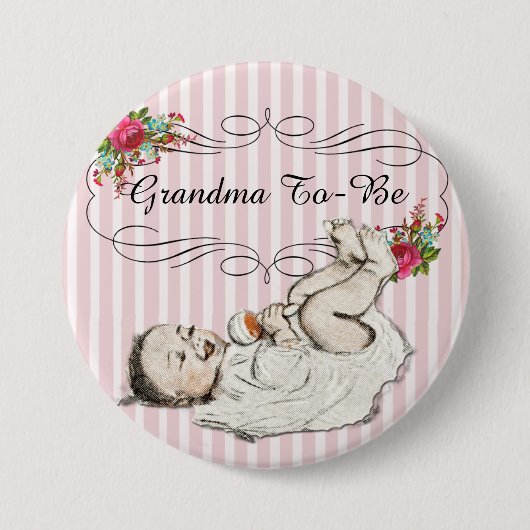 Vintager Blumenrosa "Oma to be" Baby Button (Vorderseite)