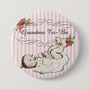 Vintager Blumenrosa "Oma to be" Baby Button