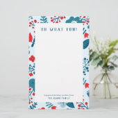 Vintager Blumenroter & Blue Persönlicher Urlaub Briefpapier (Stehend Vorderseite)