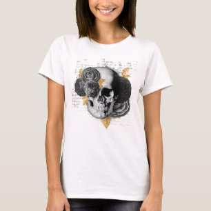 Vintager Blumenschädel, Drehbuch-Imitate Goldfolie T-Shirt