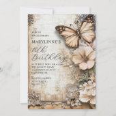 Vintager Blumenschmetterling 70. Geburtstag Einladung (Vorderseite)