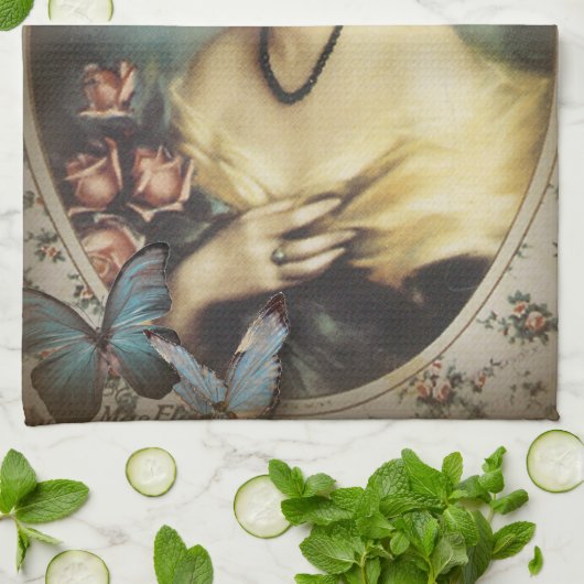 Vintager Blumenschmetterling, viktorianisch Geschirrtuch (Gefaltet)