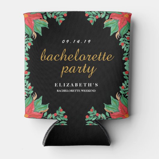 Vintager Blumenschwarzer Junggeselinnen-Abschied Dosenkühler (Vorderseite)