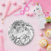 Vintager BlumenSchwarzweiss-Teller Pappteller (Party)