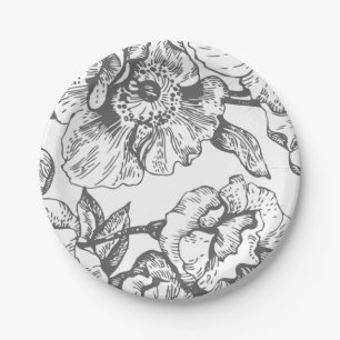 Vintager BlumenSchwarzweiss-Teller Pappteller