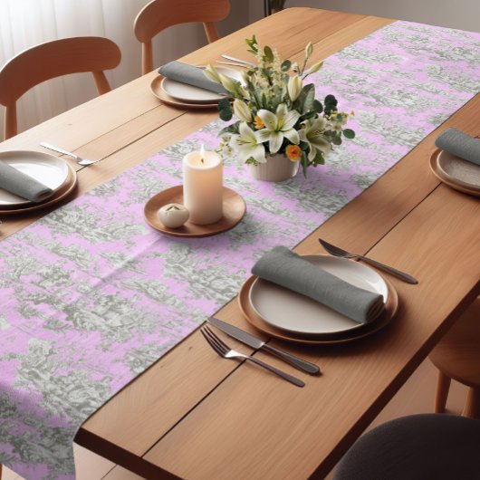 Vintager Blumensee Rosa Toile de jouy Kurzer Tischläufer