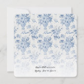 Vintager BlumenSquare Blauer weißer Baby Girl Dusc Einladung (Rückseite)