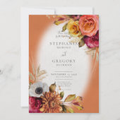 Vintager Blumenstrauch & Fuchsia Hochzeitsempfang Einladung (Vorderseite)