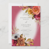 Vintager Blumenstrauch & Fuchsia Hochzeitsempfang Einladung (Vorderseite)