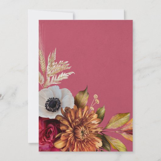 Vintager Blumenstrauch & Fuchsia Hochzeitsempfang Einladung (Rückseite)